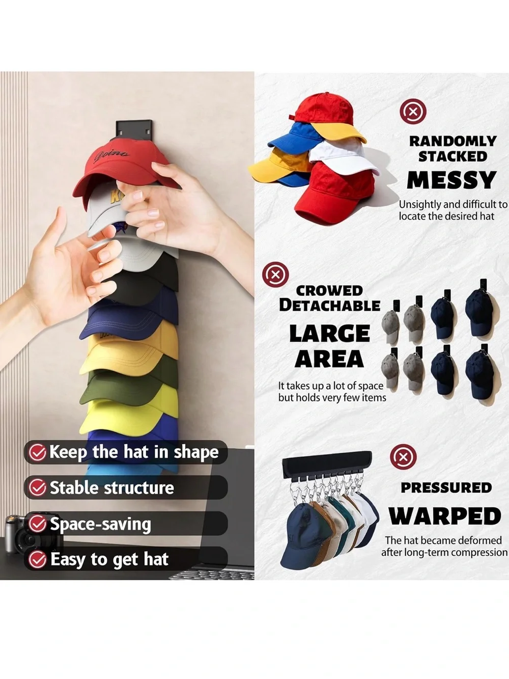Hat Organizer for Wall (holds 10 hats)